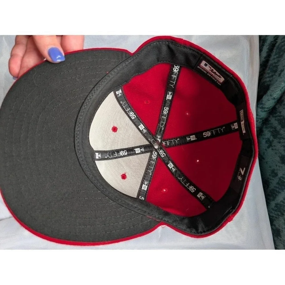 New Era Cleveland Indians Block C 59FIFTY Fitted Hat Red On-Field Cap 7 3/8